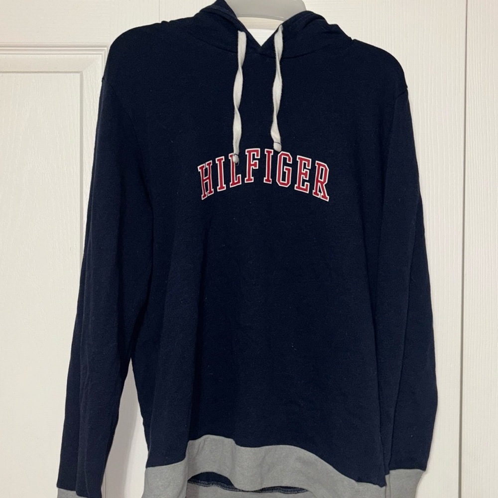 Tomyy Hilfiger Mens Blue Cotton Blend Long Sleeves Pullover Hoodies size M